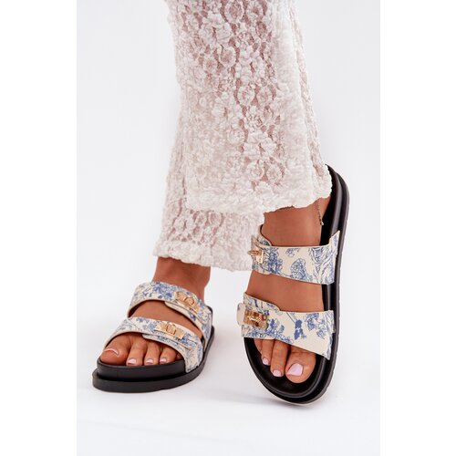 Boto Patterned Ladies Platform Slippers Blue Sorina Slike