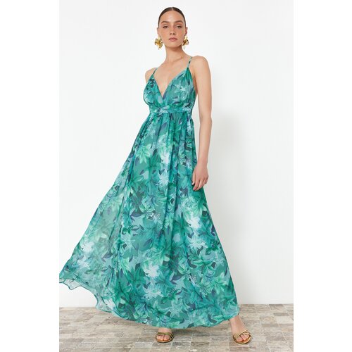 Trendyol Multicolor Floral Chiffon Long Evening Dress Slike