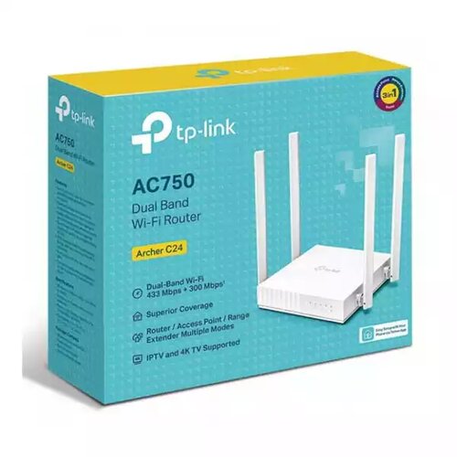 Wireless Router TP-Link Archer C24 AC750 433Mb/s/ext x 4/2.4-5Ghz/1WAN/4LAN Slike