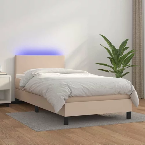  Krevet box spring madrac LED cappuccino 90x190cm umjetna koža