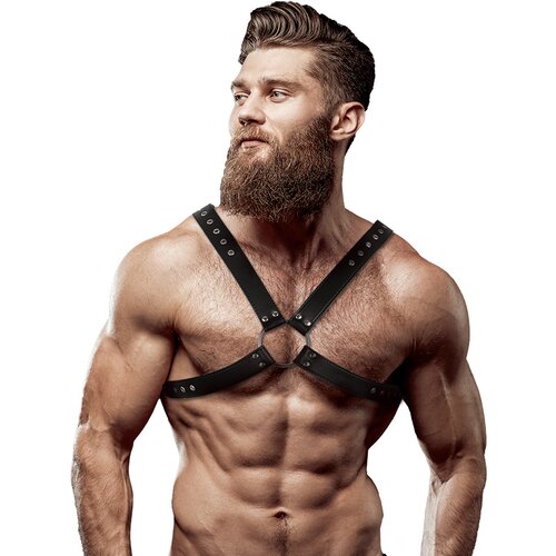 Fetish Submissive Attitude Eco Leather Crossed Chest Strap Harness Men Black Cene