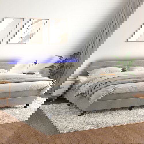 The Living Store Box spring postelja z vzmetnico LED svetlo siva 180x200cm žamet - Box Spring Postelja, (21492392) Cene