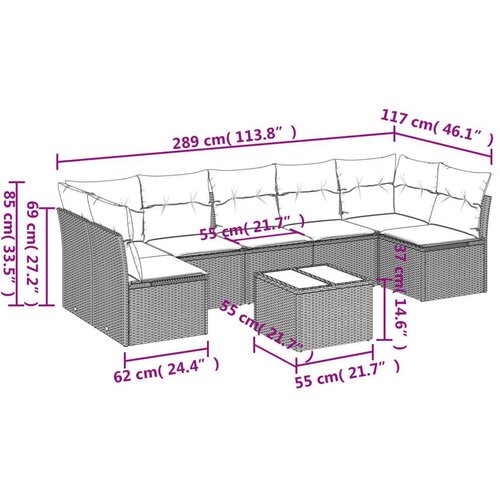 vidaXL 8-dijelni set vrtnih sofa od poliratana s jastucima crni Cene