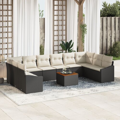 vidaXL 11 Djelni Vrtni Sofa Set sa Jastucima Crni Poli Ratan Akacija Cijene