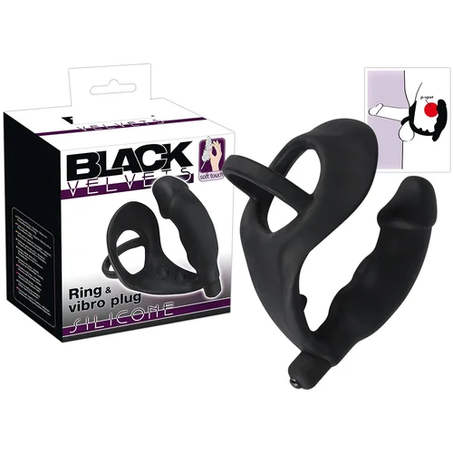 Black Velvets Black Velvet - penis analni vibrator s prstenom za penis i testise (crni)