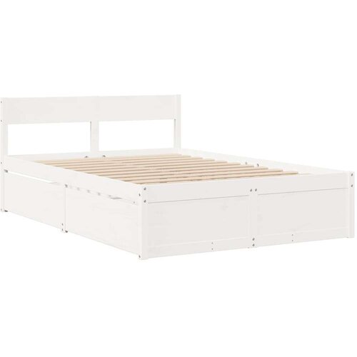 VidaXL Okvir za krevet s ladicama bijeli 120x200cm od masivne borovine Slike