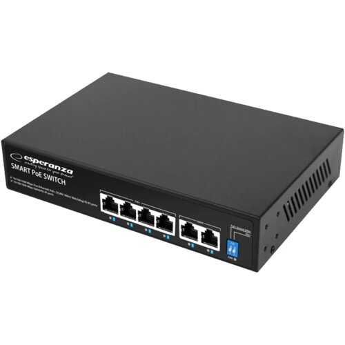 Esperanza SWITCH 4 PoE + 2 UPLINK ETHERNET SWITCH 10/100/1000 GOLIATH, ENS107 Slike