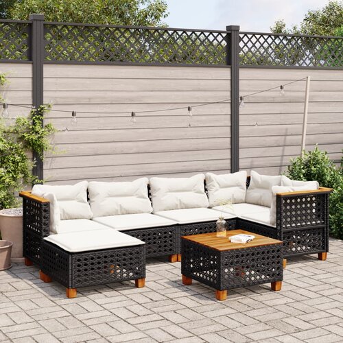 7-dijelni set vrtnih sofa od poliratana s jastucima crni Crna 55 x 55 x 36 cm Cene