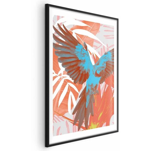  Plakat - Exotic Wings - parrot among abstract leaf patterns 21x30 Crni okvir s margom Cene