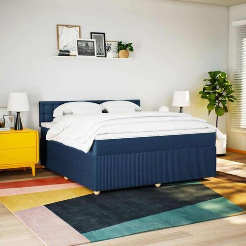 VidaXL Krevet s oprugama i madracem plavi 200 x 200 cm od tkanine - Plava 200 x 200 cm gumbi Slike
