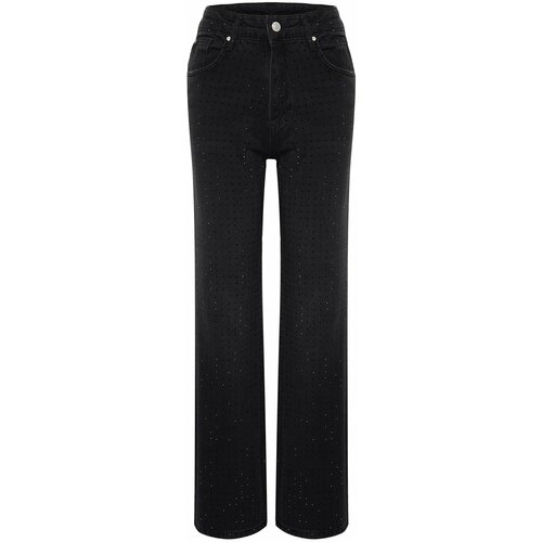 Trendyol Black Stone Detailed High Waist Wide Leg Jeans Cene