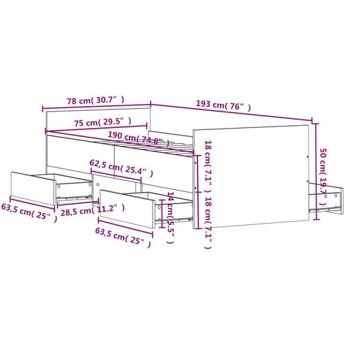  Kreveta s uzglavljem i podnožjem boja hrasta 75 x 190 cm Slike