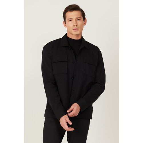 AC&Co / Altınyıldız Classics Men's Black Oversize Fit Loose Cut Classic Collar Cotton Patterned Shirt Jacket Slike