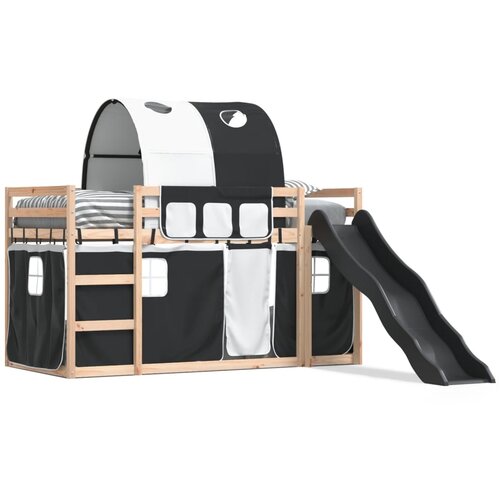 vidaXL Krevet na kat s toboganom i zavjesama bijelo-crni 90 x 190 cm Cijene