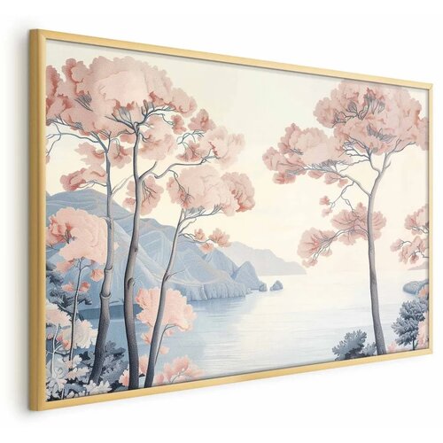  Plakat - Ocean Cliffs and Trees  Delicate Motif in Pastel Colors 90x60 Zlatni okvir Cijene