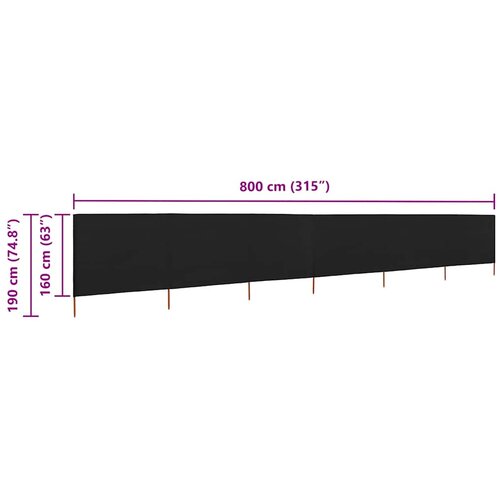  Vjetrobran sa 6 panela od tkanine 800 x 160 cm crni Slike