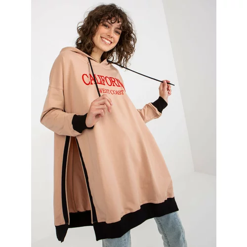 Fashion Hunters Beige long oversize hoodie with lettering