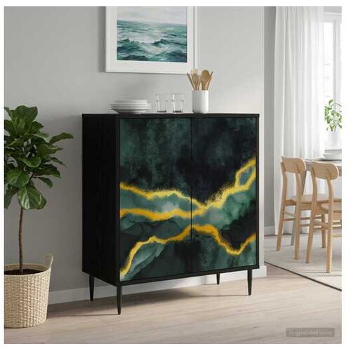 vidaXL Kreveta WIJHE Crni hrast 69 x 33 x 76 cm Konstruirano drvo - Tirkizni mramorni uzorak Cijene