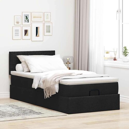 VidaXL otomanski okvir kreveta s madraca crni 90x200cm od tkanine Slike