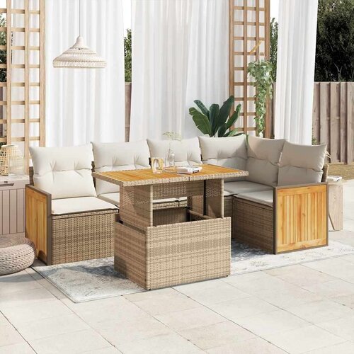 vidaXL 6-dijelni set vrtnih sofa s jastucima bež od poliratana bagrem Cene