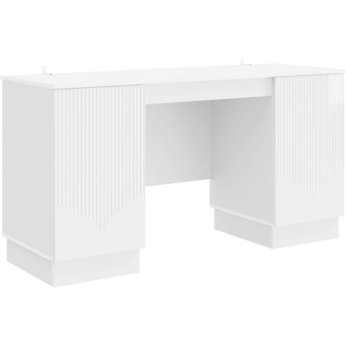  Stol Bijela visokog sjaja 142,5 x 50 x 75 cm Konstruirano drvo Slike