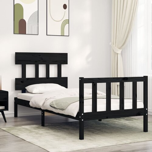 VidaXL Posteljni okvir z vzglavjem črn 100x200 cm trden les Slike