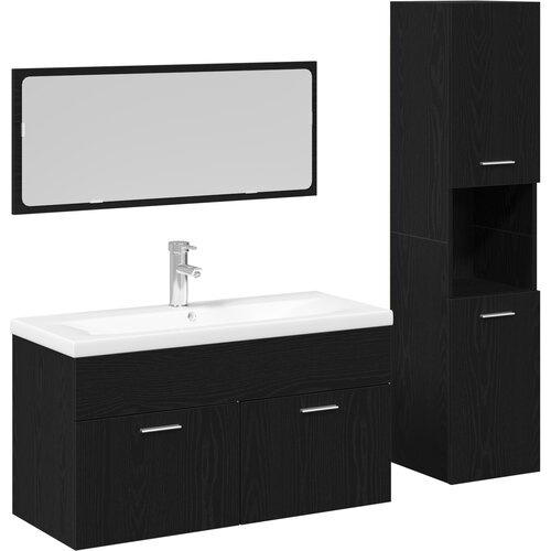 VidaXL set kopalni&amp;scaron;kega pohi&amp;scaron;tva z dvema kosoma črnega hrasta in inženirskim lesom, črn hrast kabinet za kopalnico, 30x30x130 cm, narejen iz inženirskega lesa Slike