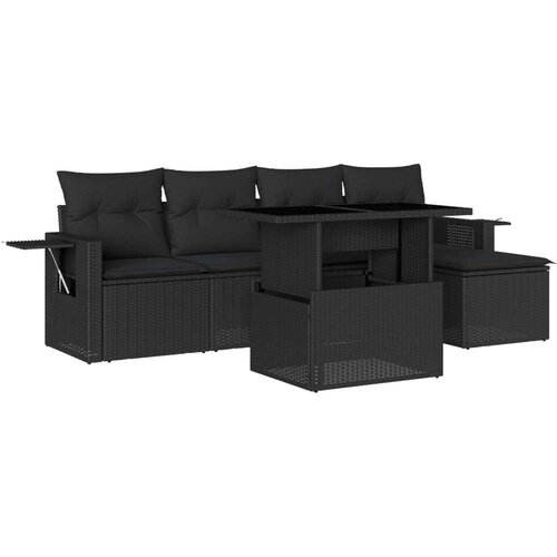 VidaXL 6-dijelni set vrtnih sofa s jastucima crni od poliratana Slike