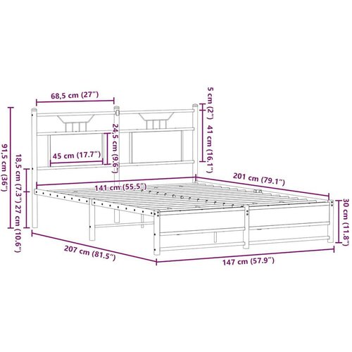 VidaXL okvir kreveta bez madraca smeđi hrast 140x200 cm izrađeno drvo Slike