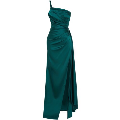 Trendyol emerald green woven long evening dress Cene