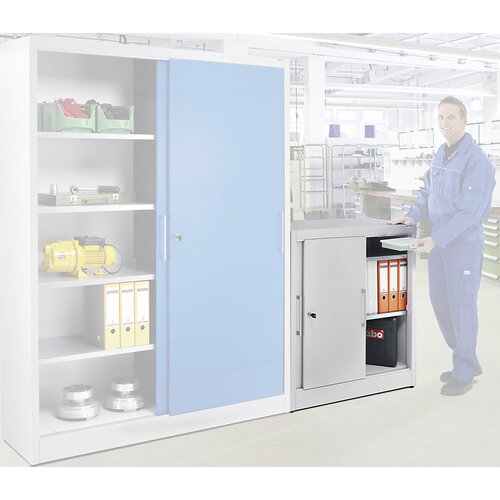 eurokraft pro Omara z drsnimi vrati, višina 1000 mm, 2 polici, globina 420 mm, vrata reseda zelena RAL 6011 Cene