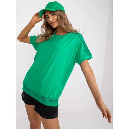 Fashion Hunters Dark green casual blouse with a round neckline