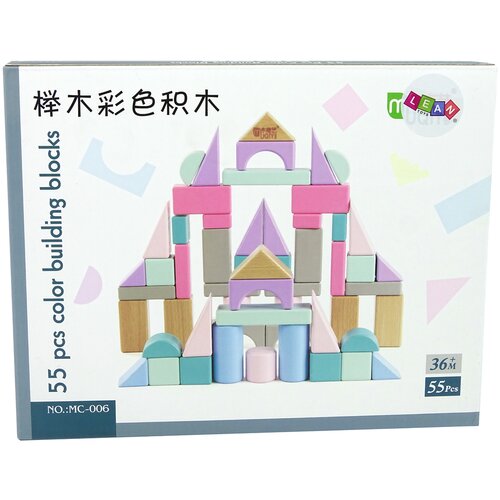 Lean Toys leseni bloki pastelnih barv grad 55 elementov Slike