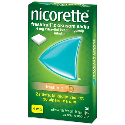 Nicorette Freshfruit 4 mg, žvečilni gumi