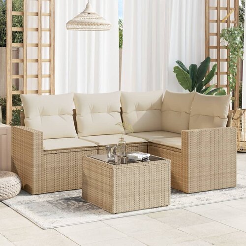VidaXL 5-dijelni vrtni set sofa s jastucima bež od poliratana Slike