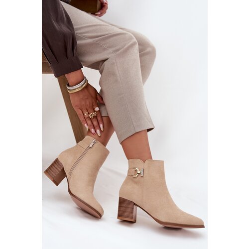 Boto Insulated Women's ankle boots on heel with gold detail beige Renora Cijene