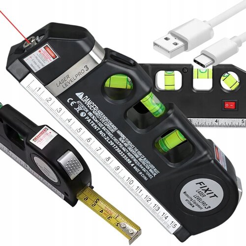  Multifunkcijska aku. laserska vodna libela 19cm z tračnim metrom 250cm USB Cene