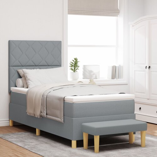 VidaXL Box Spring Krevet s Madracem &amp;amp; Klupom Svijetlosiva 90x190 cm Tkanina Slike