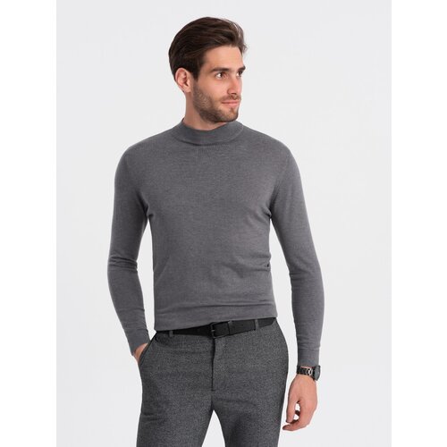 Ombre Men&amp;#039;s knitted half-golf with viscose - grey melange Slike