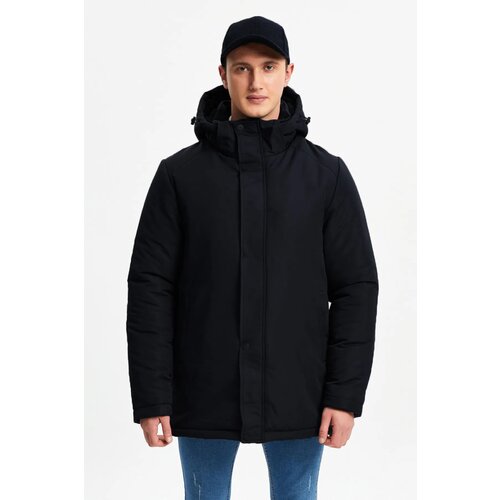 D1fference Men's Black Lined Winter Coat & Coat & Parka, Water and Windproof with Detachable Hood. Slike