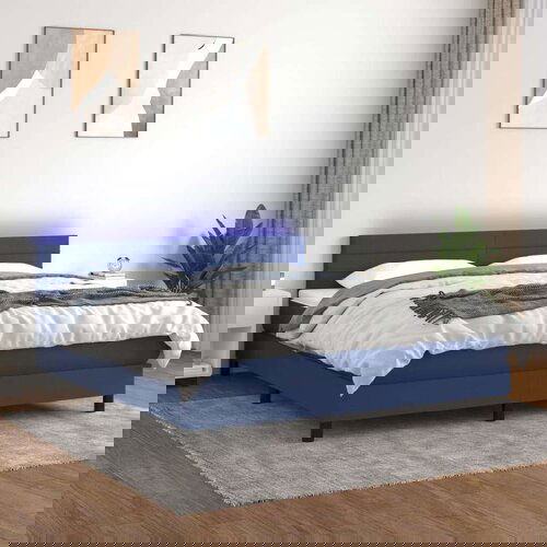  Box spring s madracem LED plavi 160x200 cm od tkanine Cijene