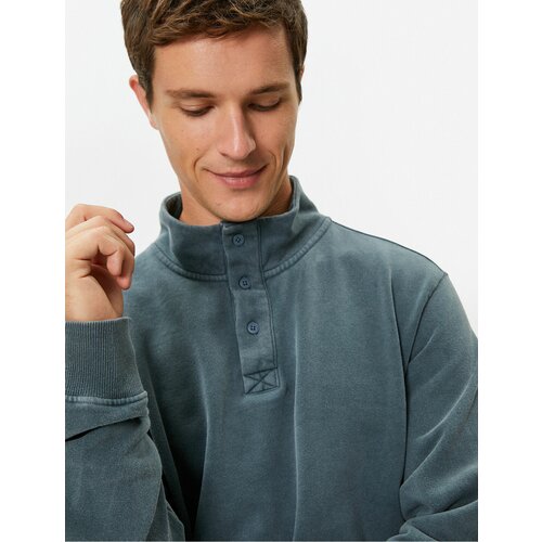 Koton Washed Sweatshirt Stand Collar Button Detailed Cotton Cene
