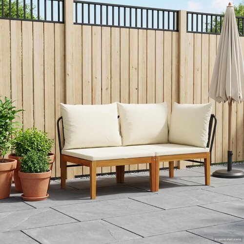  2 kom. Vrtni Lounge Set s Jastučićima Prirodna - Crna i krem bijela Kutna sofa + srednja sofa Slike