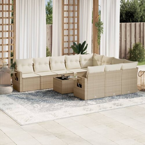 vidaXL 11-dijelni set vrtnih sofa od poliratana s jastucima bež Cijene
