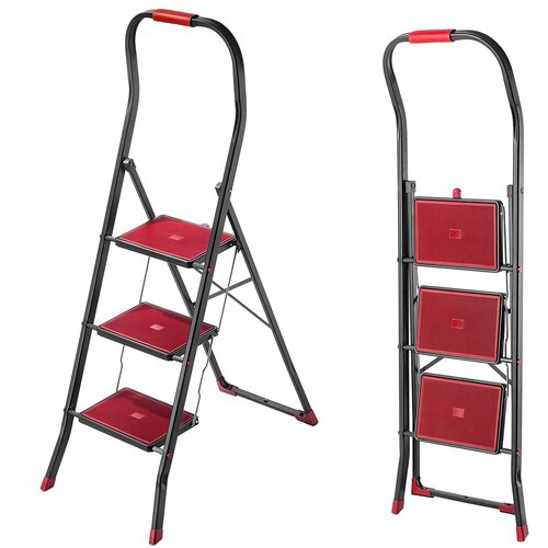 KADAX Jeklena lestev, 3 stopnice, zložljiva gospodinjska lestev, močna, 150 kg, jeklo, (5000357007) Cene