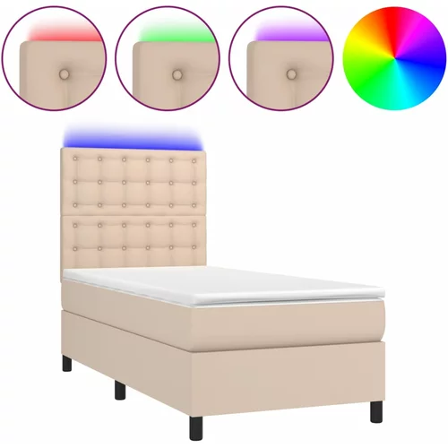 vidaXL Box spring postelja z vzmetnico LED kapučino 80x200cm um. usnje, (20902440)
