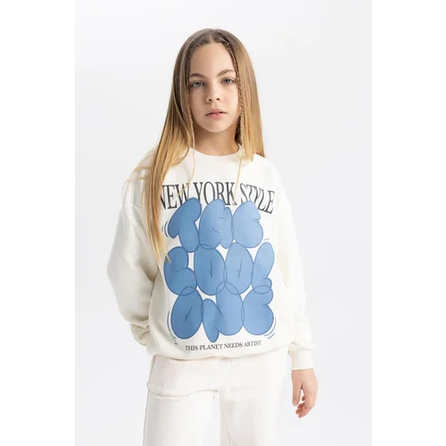 Defacto Girl's Oversize Fit Crew Neck Printed Sweatshirt