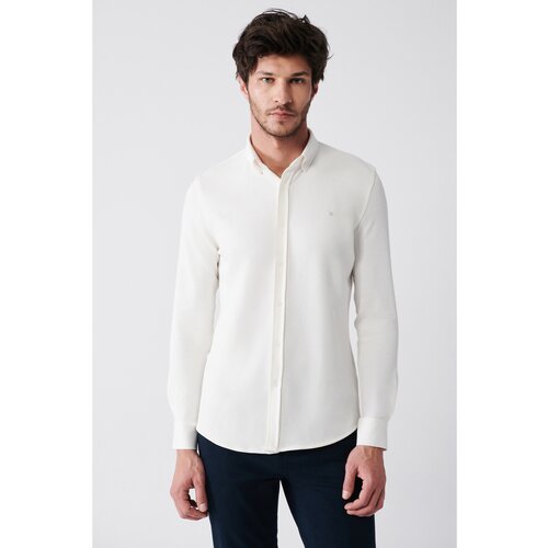 Avva Men's White Easy-to-Iron Cotton Blended Buttoned Collar Slim Fit Slim Fit Shirt Slike