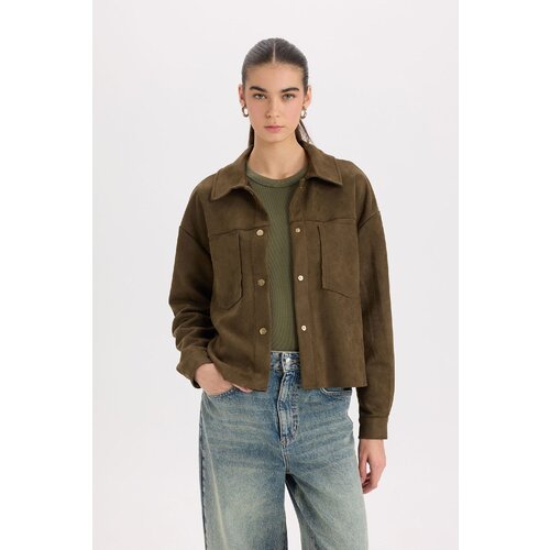 Defacto Crop Shirt Collar Snap Pocket Suede Shirt Jacket B2983AX24WN Slike