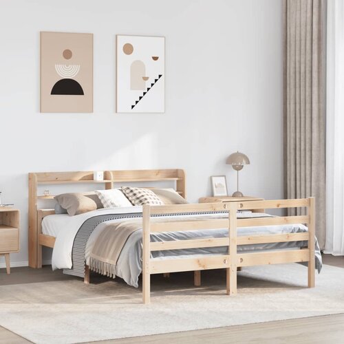 vidaXL Posteljni okvir z vzglavjem 140x190 cm trdna borovina Cene